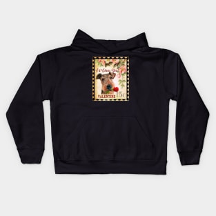 Airedale terrier Vintage Valentine Funny Dog With Rose Kids Hoodie